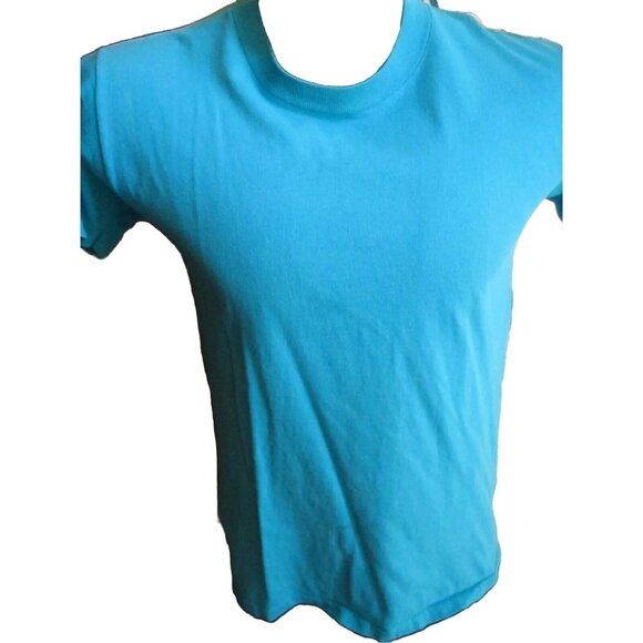 Vintage T-Shirt Single Stitch Large 80s USA All Cotton Rugged Fade Relic Blue - Picture 1 of 5